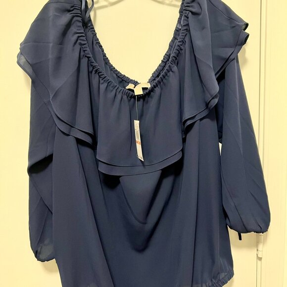 NWT Michael Kors 3X True Blue (Navy) Double Ruffle Top - Picture 1 of 4